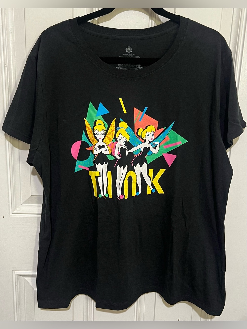 VTG 90s Disney Tink Expressions Tinkerbell women's 2XL black neon t-shirt NWT!